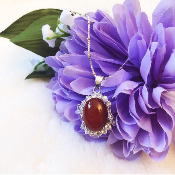 Sterling Silver Red Crystal Pendant Necklace - Picture 3 of 9